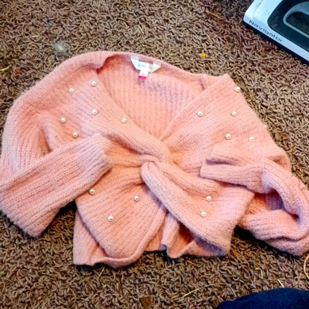 No bo light pink small sweater cardigan cute chic soft fuzzy top